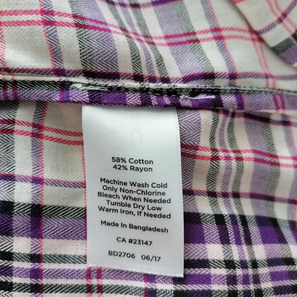 Talbots Womens Multicolor Plaid Flap Pockets Long Sleeve Button Up Shirt Size XL - Picture 6 of 7